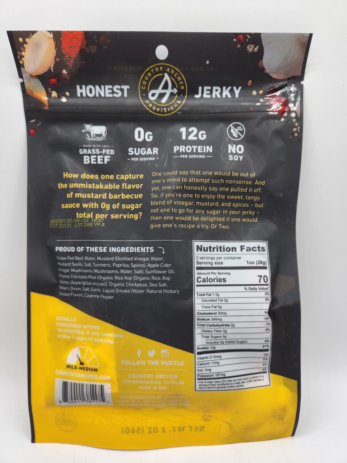 Grass-Fed Beef Jerky Mustard BBQ