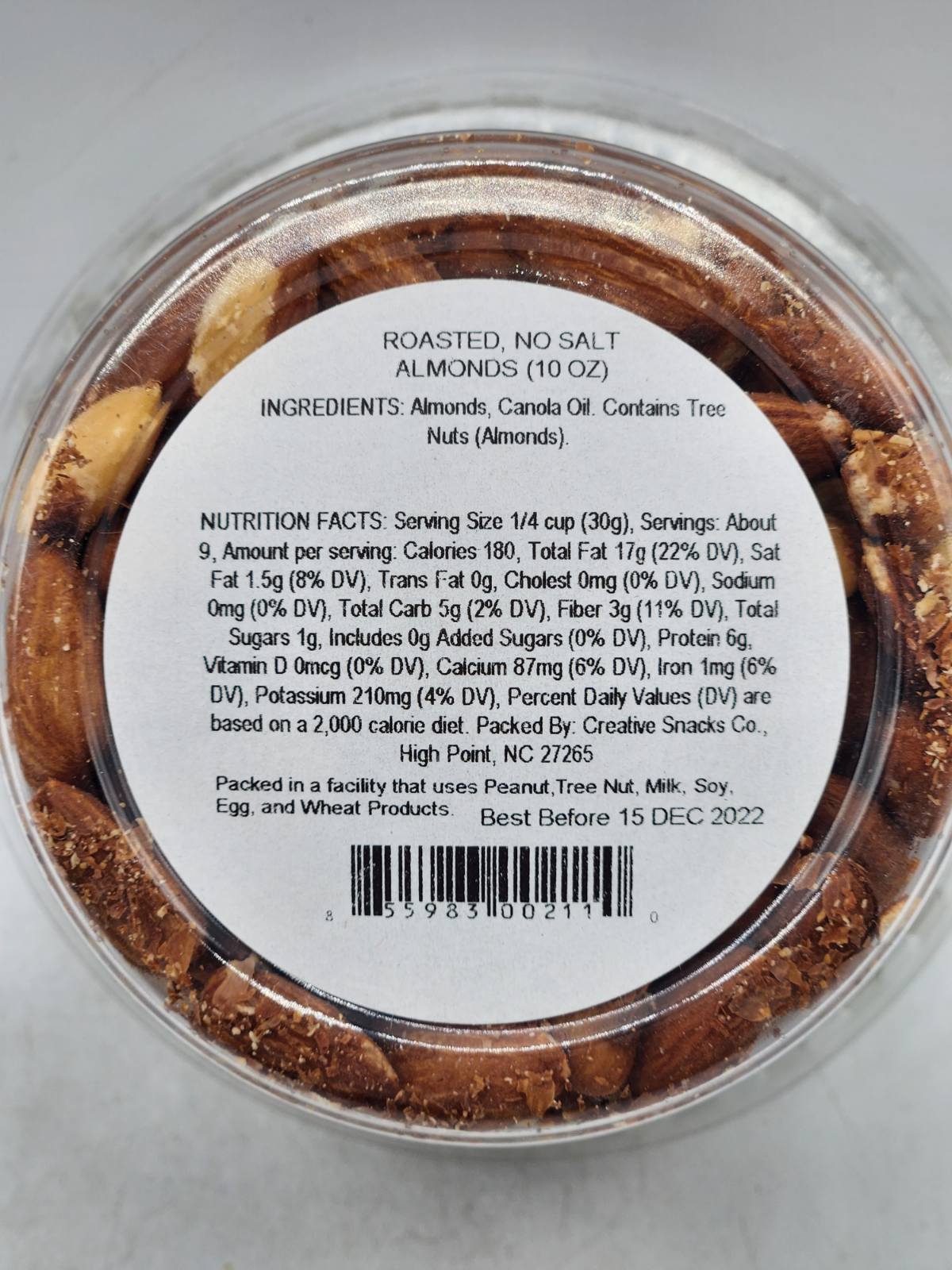 Roasted Almonds -No Salt Added