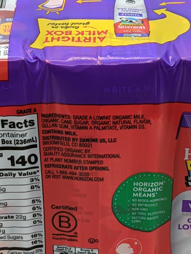 Low Fat  Vanilla  Milk Boxes